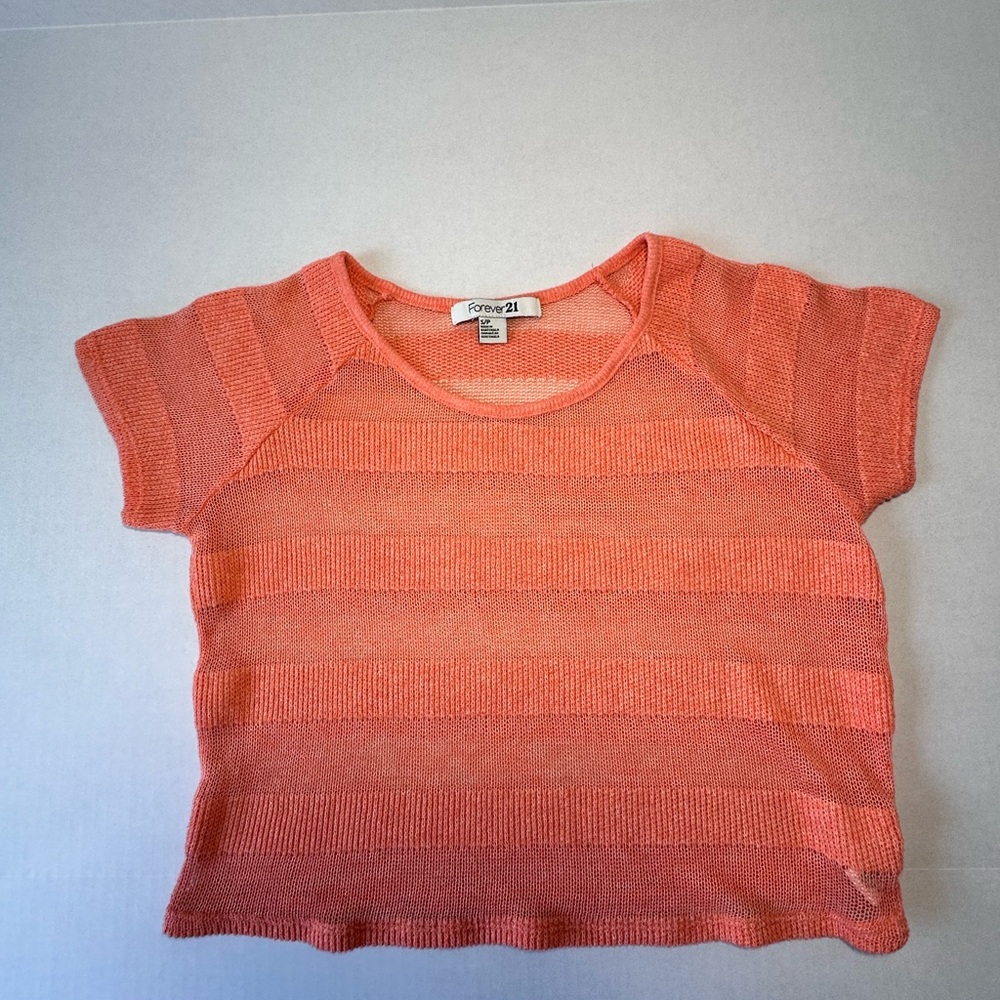 Forever 21 Sheer Knit Striped Top Coral Peach Size S